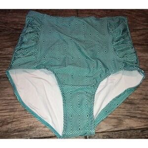 NWT Septangle‎ High-Waisted Swim Bottoms Size 10 Mint Green / Gray Multicolored